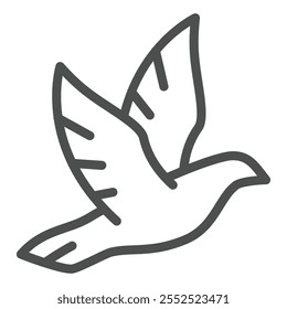 Taubenvogel Linie Symbol, Frieden und Wohltätigkeitskonzept. Vektorgrafiken. Taubenvogelschild auf weißem Hintergrund, Umrissstil-Symbol für Mobil- oder Webdesign