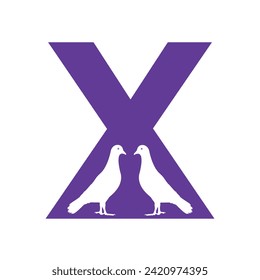 Pigeon Bird Logo combine with letter X vector template