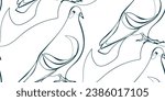pigeon bird nature wildlife artistic seamless ink vector one line pattern hand drawn 