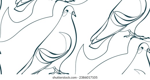 pigeon bird nature wildlife artistic seamless ink vector one line pattern hand drawn 