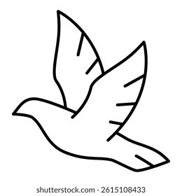 Pigeon bird thin line icon, peace and charity concept. Vector graphics. Dove bird sign on white background, linear style mobile or design