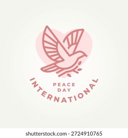Paloma con un diseño de Ilustración vectorial de logotipo de icono de rama. Concepto de logotipo del Día Internacional de la Paz