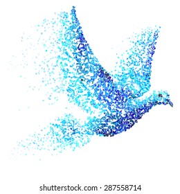 Pigeon built of blue and cyan particles