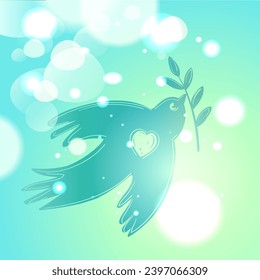 Pigeon carries olive branch, peace and hope symbol, vector illustration