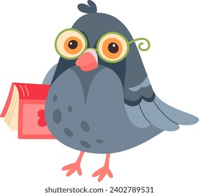 Pigeon Character With Book Vector Illustration
