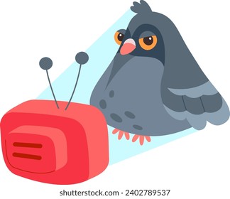Pigeon Character Watching TV Vector Illustration