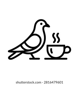 Pigeon And Coffee Cup Black Line Icon On White Background