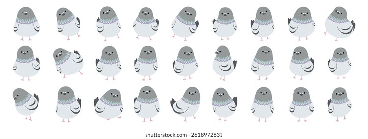 Pigeon Collection 1 bonito em um fundo branco, ilustração vetorial.