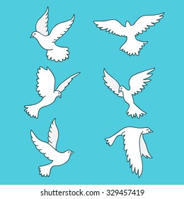 Pigeon. Colored vector icons, hand-drawn.