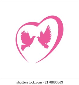 pigeon couple icon. two bird inside heart shape sign and symbol.