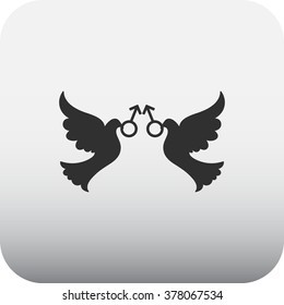 Pigeon couple in love gay lesbian symbol simple icon on round background