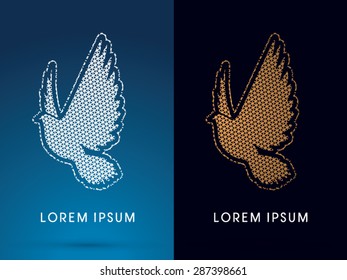 Pigeon, Dove fly, designed using silver and gold triangle line pattern, sign, graphic vector.