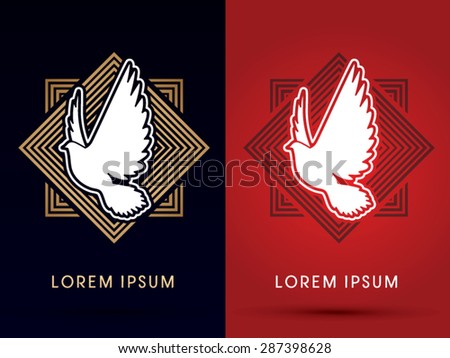 Pigeon, Dove fly, on square line radius background, sign, graphic vector.