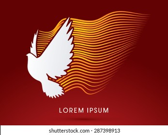 Pigeon, Dove Fly , Spirit And Fire On Red Background, Sign, Graphic Vector.