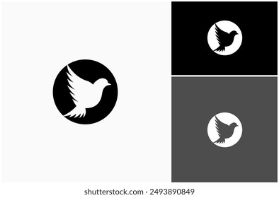 Pigeon Dove Nature Bird Fly Wing Peace Freedom Negative Space Circle Vector Logo Design Illustration