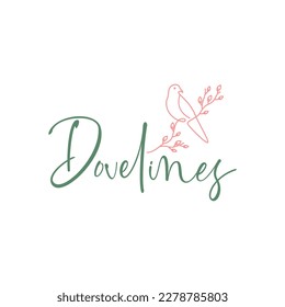 pigeon dove perched twig tree feminine beauty line art logo design vector