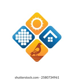 Pigeon Dove with Solar Panel System Logo Design. This design perfect for pigeon evicition, bird control in solar panel business