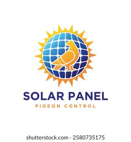 Pigeon Dove with Solar Panel System Logo Design. This design perfect for pigeon evicition, bird control in solar panel business