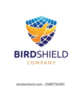Pigeon Dove with Solar Panel System Shield and Protection Logo Design. This design perfect for pigeon evicition, bird control in solar panel business