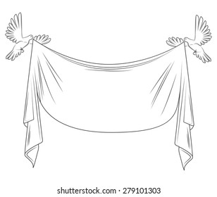 pigeon. dove and textile banner, form, blank for text