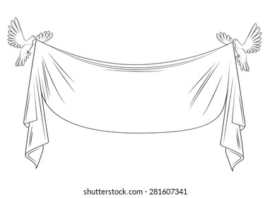 pigeon. dove and textile banner, form, blank for text