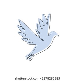 Pigeon drawn in one continuous line with color spot. One line drawing, minimalism. Vector illustration.