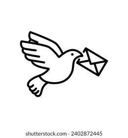 Pigeon with envelope icon vector illustration. Letter on isolated background. Postal bird sign concept.