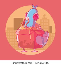 Pigeon with Fast Food vector illustration. City life, fast food, animal design concept.