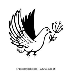 The pigeon flie. Vector doodle dove illustration. Reconciliation on the little things.