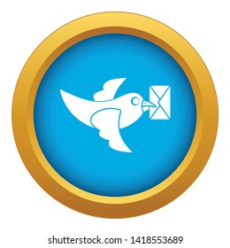 Pigeon fly with mail icon blue vector isolated on white background for any design