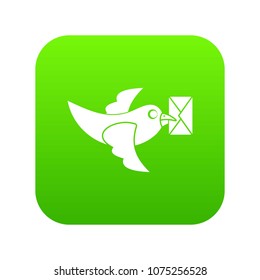 Pigeon fly with mail icon digital green for any design isolated on white vector illustration