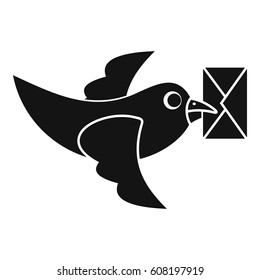 Pigeon fly with mail icon. Simple illustration of pigeon fly with mail vector icon for web