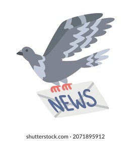 Pigeon Flying with Envelope Carrying Newsletter Vector Illustration