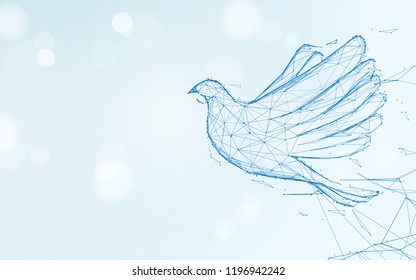 Pigeon flying form lines, triangles and particle style design. Illustration vector