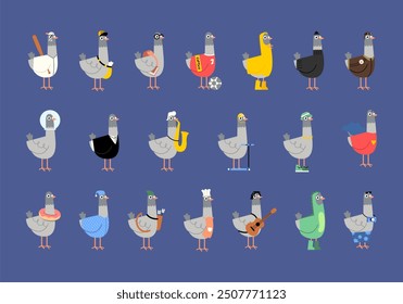 Pigeon Funny Character Illustration Element Set