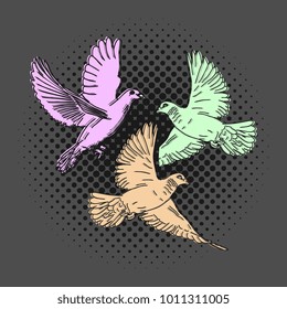 Pigeon hand drawn illustration vector set. Cute natural line art illustration retro vintage.