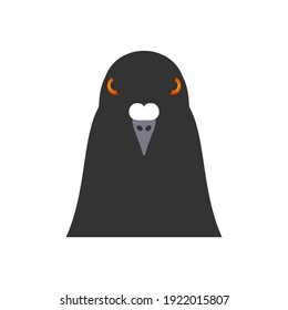 Pigeon head front view strict look dark vector illustration.