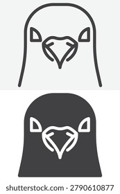 Pigeon head icon set with beak and bird face. Line, outline and solid icon versions. Editable stroke vector sign and symbol. Pigeon icon in different style collection.