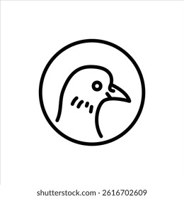 pigeon head on round shape outline icon. dove side view black line illustration.
