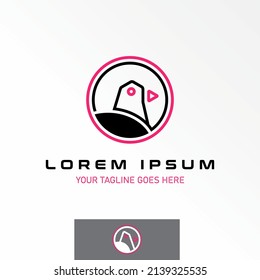 pigeon head in unique line circle with play video on mouth image graphic icon logo design abstract concept vector stock. Can be used as a symbol related to animal or illustration