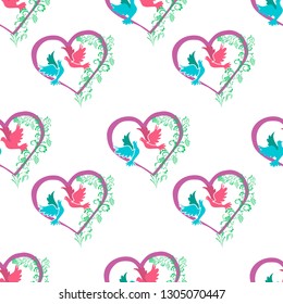 Pigeon heart Vector seamless red heart pattern Seamless vector pattern decoration for the holiday of Valentine's Day or a romantic symbol of love