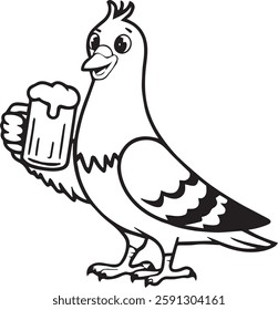 Pigeon holding beer mug line art