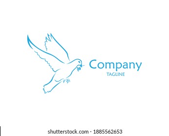 Pigeon holding branch logo good for company, corporation, group, church, etc. Blue line art.