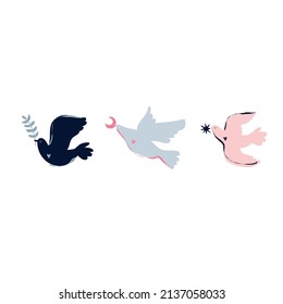 Pigeon ilusiona la ilustración. Símbolo de pacifismo y antimilitarismo. Día Internacional de la Paz