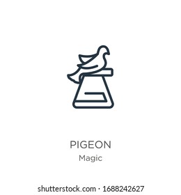 Pigeon icon. Thin linear pigeon outline icon isolated on white background from magic collection. Line vector sign, symbol for web and mobile