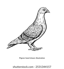 Ilustração de pombo. Vintage pigeon desenhado à mão ilustração em estilo de gravação