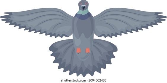 Paloma. Imagen de una paloma voladora en el fondo. Ave de la ciudad. La paloma aleteó sus alas. Ilustración del vector aislada en un fondo blanco