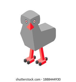 Pigeon isometric icon. Hand drawn vector illustration isolated on white. Flat colors.