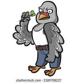 a pigeon in jeans and a T-shirt