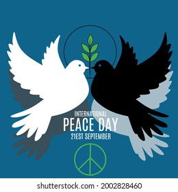 Pigeon with leaf and nuclear launch symbol of Peace. International Peace Day